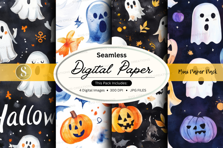 Halloween ghosts and pumpkins digital paper