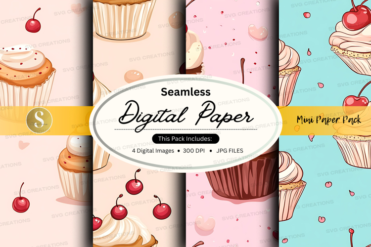 Seamless digital paper - cupcake theme digital paper