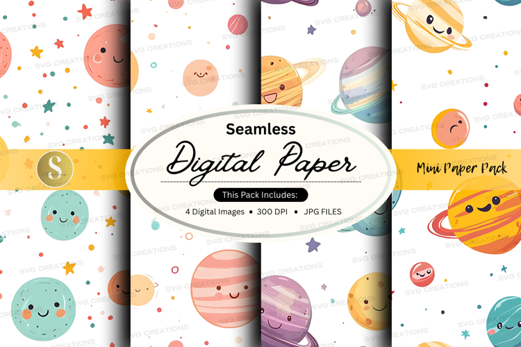 Seamless digital paper - cute space theme digital paper pack