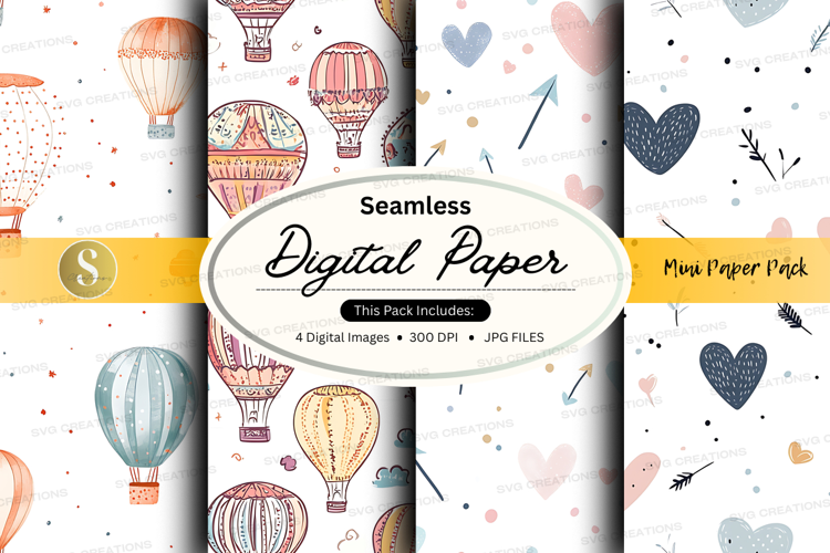Seamless digital paper - hot air balloons and hearts