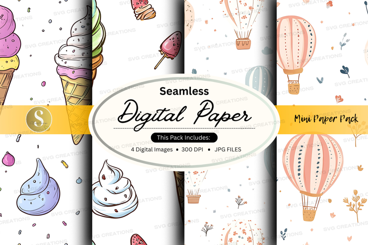 Seamless digital paper - ice cream and hot air balloons digi