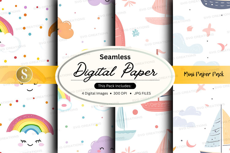 Seamless digital paper - nautical and whimsical theme digita example image 1