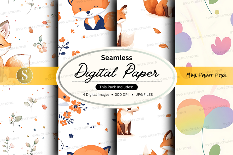 Seamless digital paper - fox and floral theme