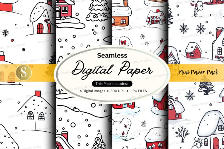 Seamless winter village digital paper