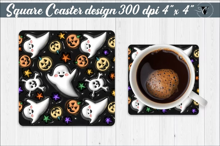 Square Coaster | Puff | 3D halloween