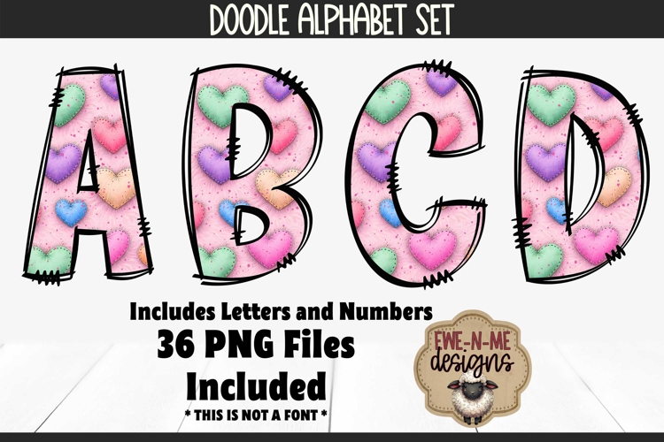 Puffy Hearts Valentine Doodle Alphabet & Numbers | PNG Files