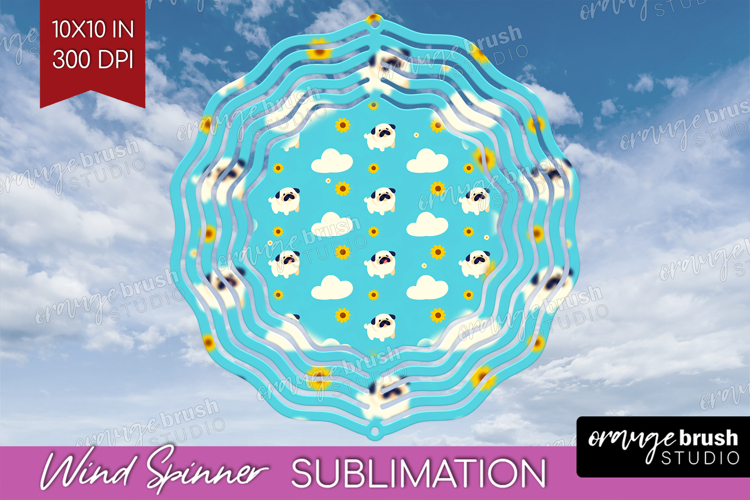 Pug Dog Wind Spinner Sublimation PNG Cute Chibi Puppy Round