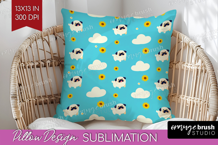 Pug Dog Pillow Sublimation Cute Chibi Puppy Pillow Cover PNG