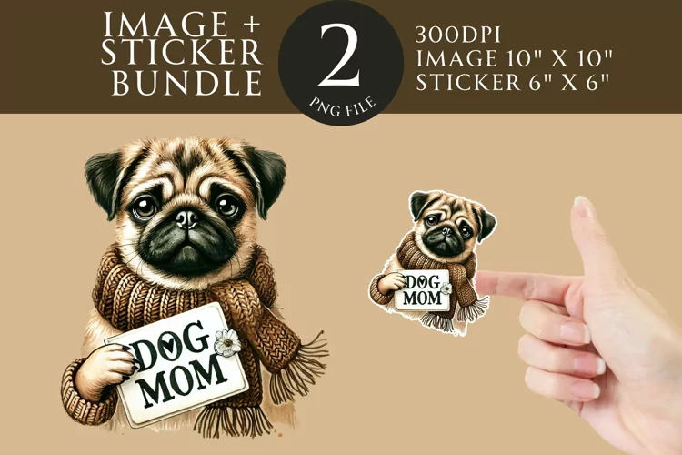 Pug Dog Mom Sticker & Clipart Watercolor PNG