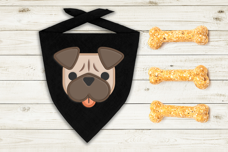 Pug Face Dog Applique Embroidery File