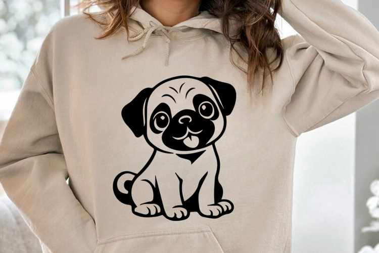 Cute Pug Dog black silhouette SVG PNG, Puppy Dog SVG Clipart