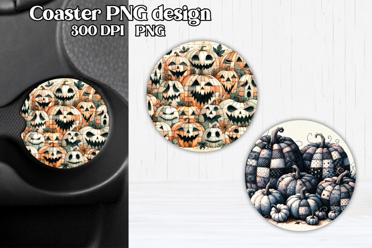 Cute Halloween patchwork pumpkin car coaster sublimation