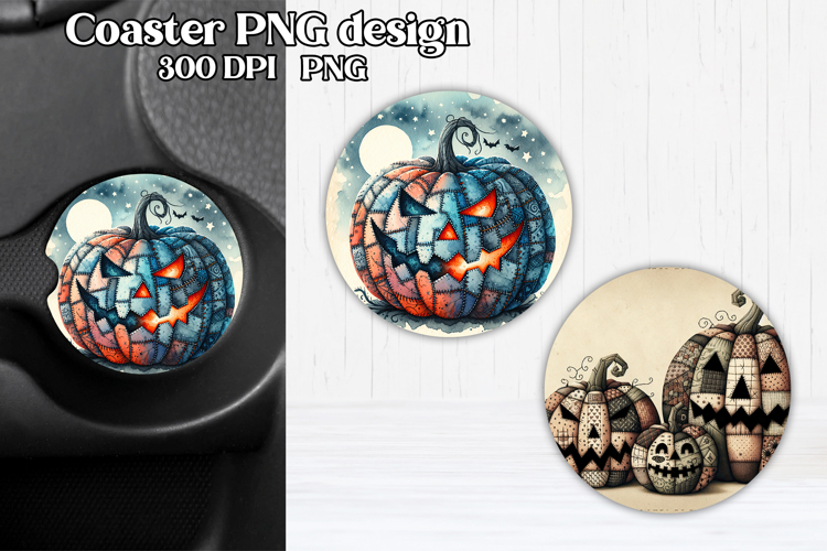 Cute Halloween patchwork pumpkin car coaster sublimation