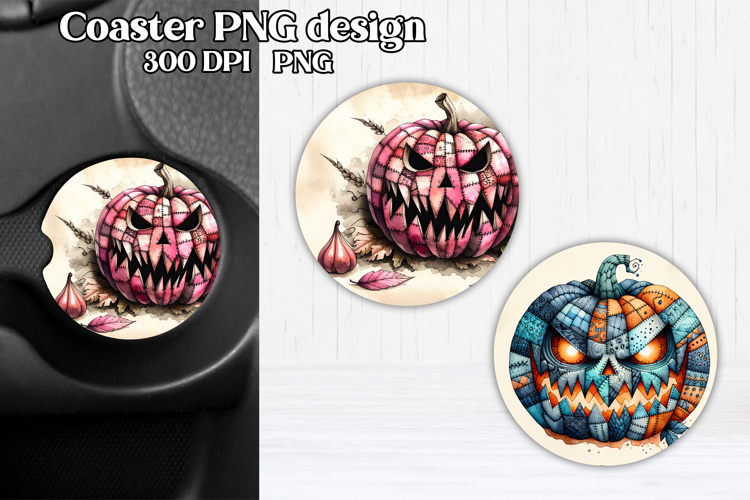 Cute Halloween patchwork pumpkin car coaster sublimation
