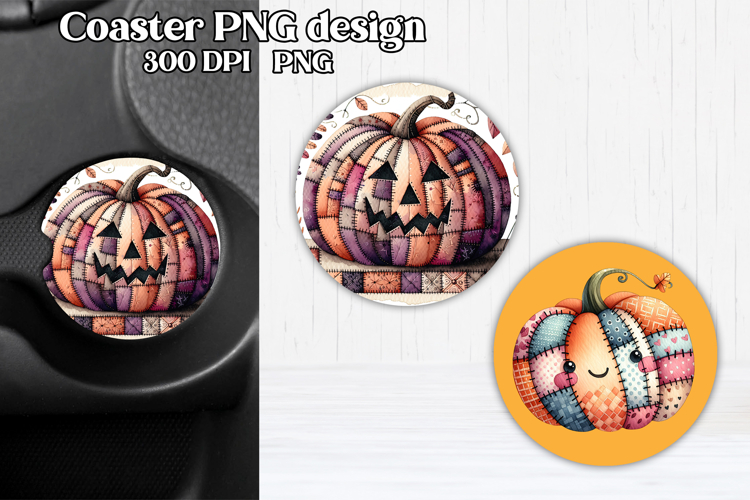 Cute Halloween patchwork pumpkin car coaster sublimation