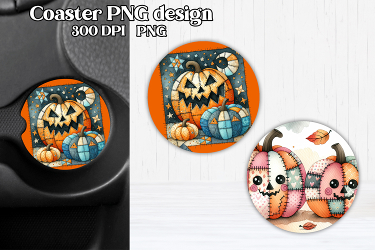 Cute Halloween patchwork pumpkin car coaster sublimation