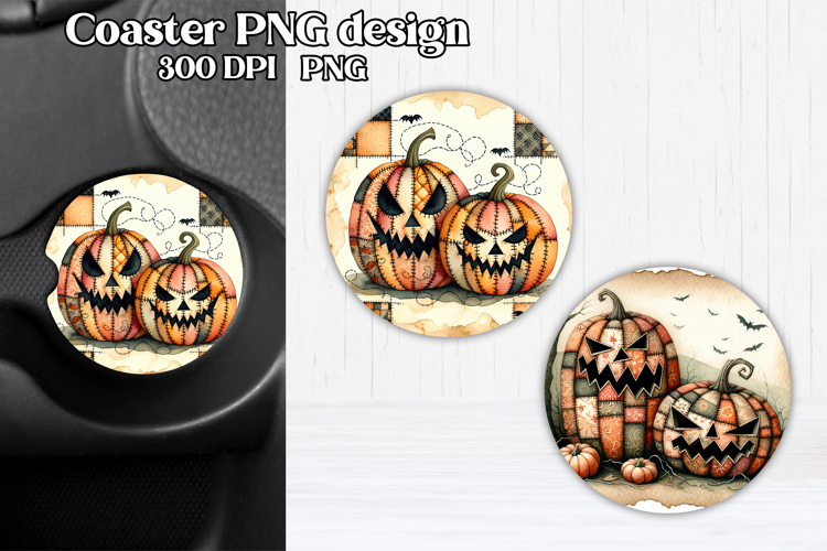 Cute Halloween patchwork pumpkin car coaster sublimation