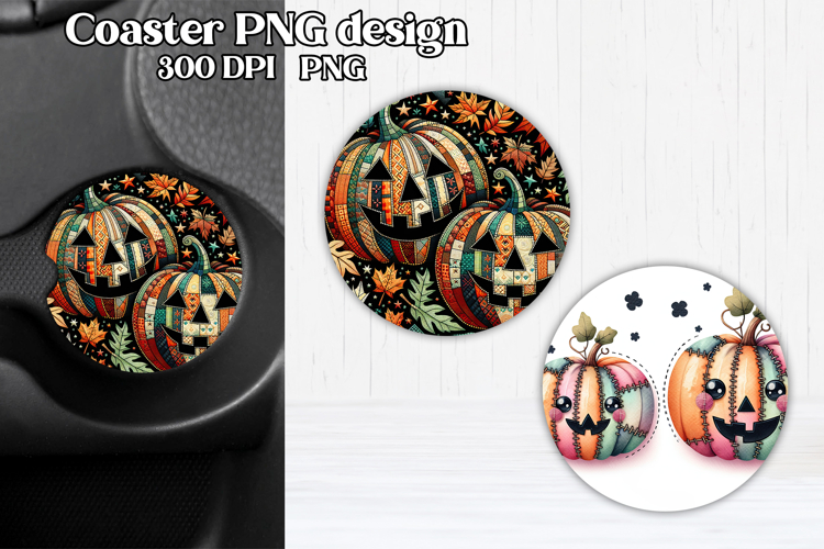 Cute Halloween patchwork pumpkin car coaster sublimation