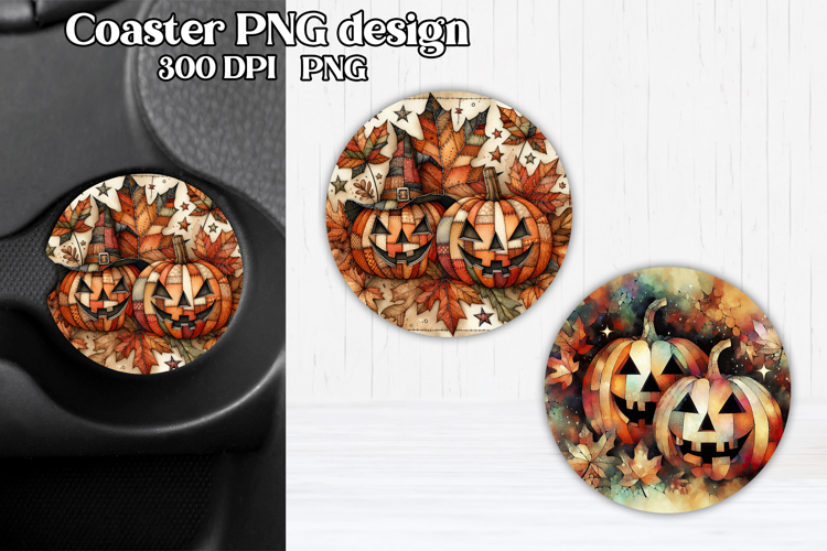 Cute Halloween patchwork pumpkin car coaster sublimation