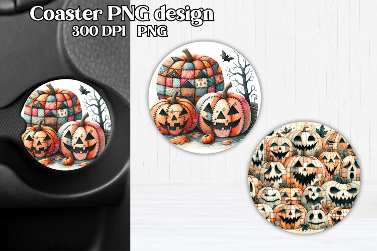 Cute Halloween patchwork pumpkin car coaster sublimation