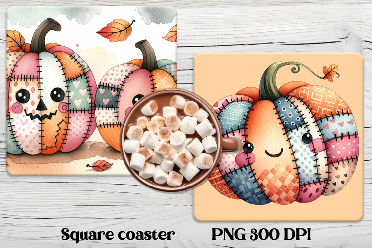 Cute Halloween patchwork pumpkin square coaster sublimation