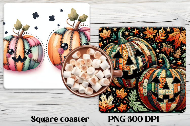 Cute Halloween patchwork pumpkin square coaster sublimation