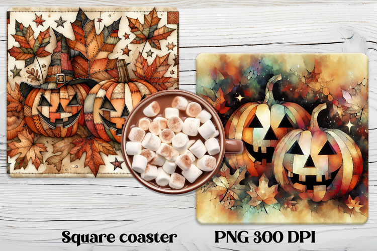 Cute Halloween patchwork pumpkin square coaster sublimation