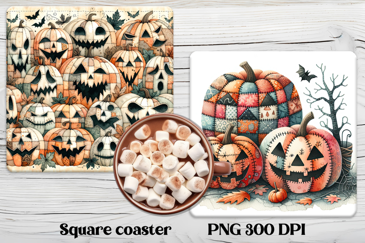 Cute Halloween patchwork pumpkin square coaster sublimation