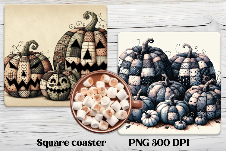 Cute Halloween patchwork pumpkin square coaster sublimation