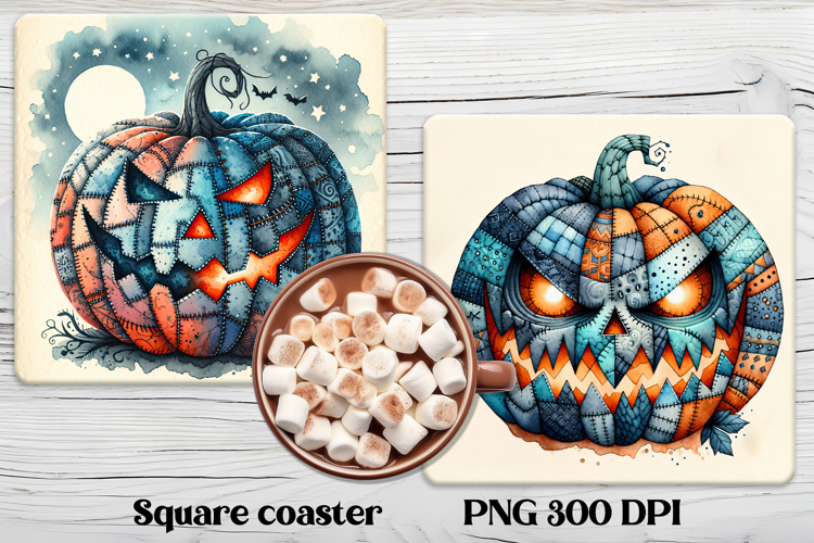 Cute Halloween patchwork pumpkin square coaster sublimation