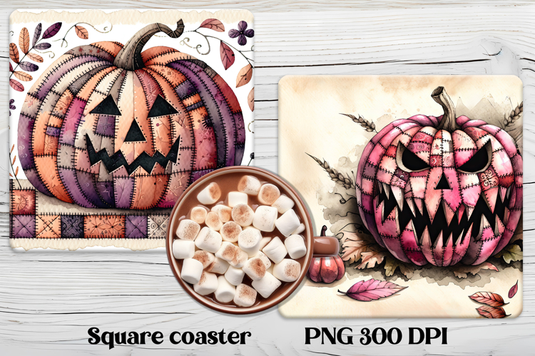 Cute Halloween patchwork pumpkin square coaster sublimation