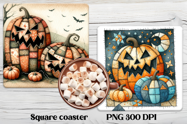 Cute Halloween patchwork pumpkin square coaster sublimation
