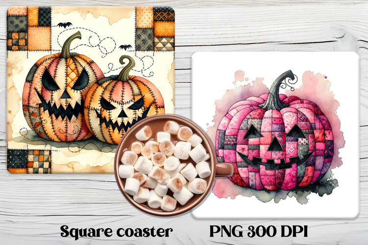 Cute Halloween patchwork pumpkin square coaster sublimation
