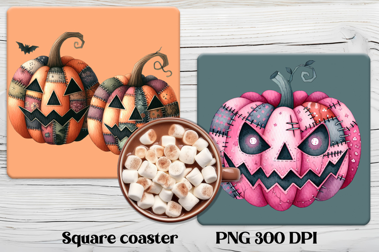 Cute Halloween patchwork pumpkin square coaster sublimation