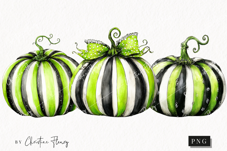 Whimsical Green Pumpkins | Halloween Png
