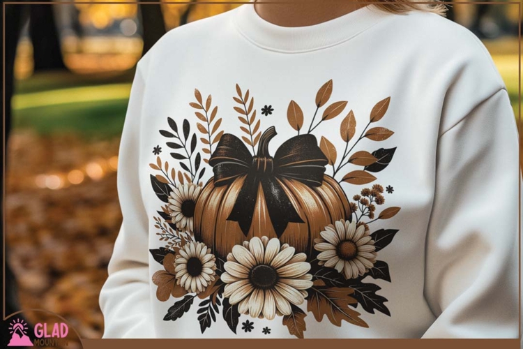 Autumn pumpkin with large flowers png, fall autumn pumpkin
