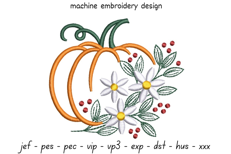 Pumpkin with flowers embroidery design