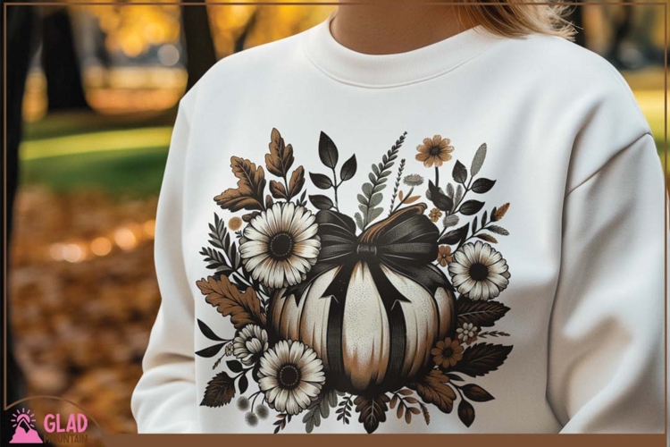Autumn pumpkin with large flowers png, fall autumn pumpkin
