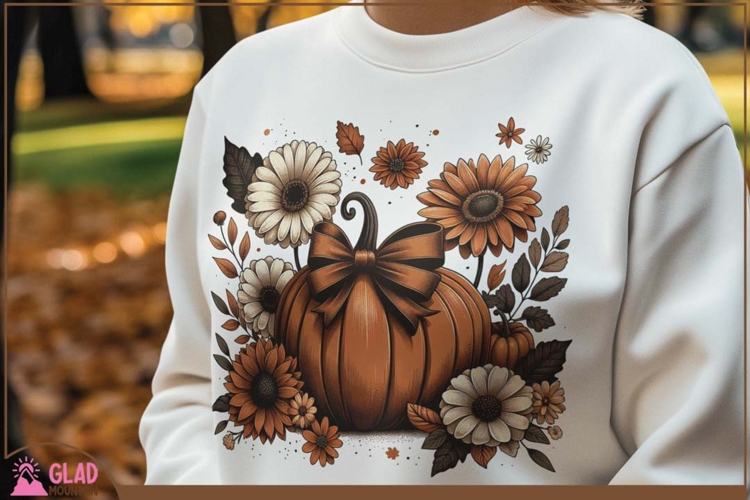 Autumn pumpkin with large flowers png, fall autumn pumpkin