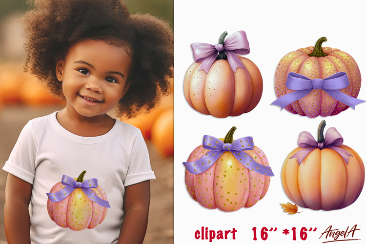 Cute pumpkin with bow clipart Halloween autumn clipart PNG