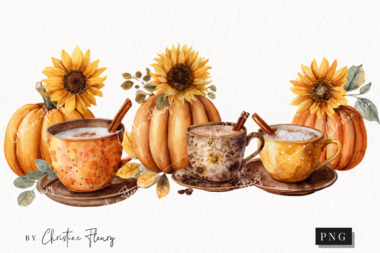 Watercolor Pumpkin & Coffee Clipart | Fall Png
