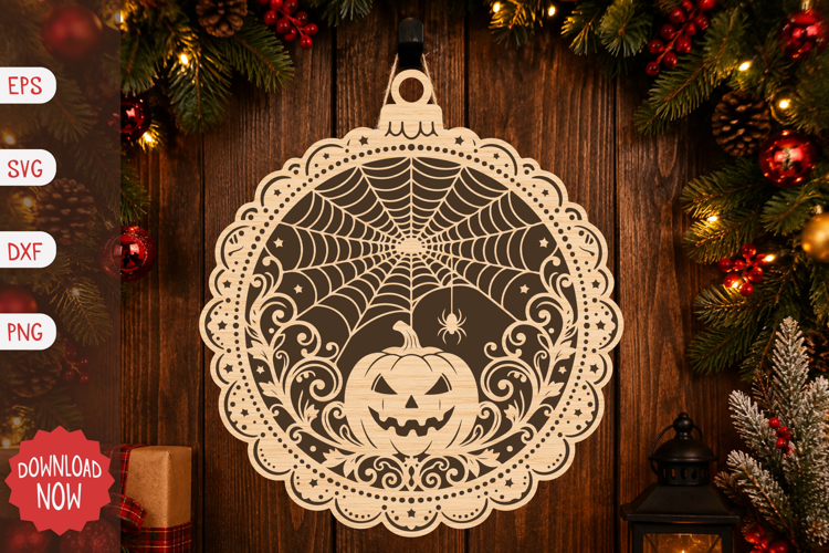 Pumpkin and Spiderweb Ornament SVG