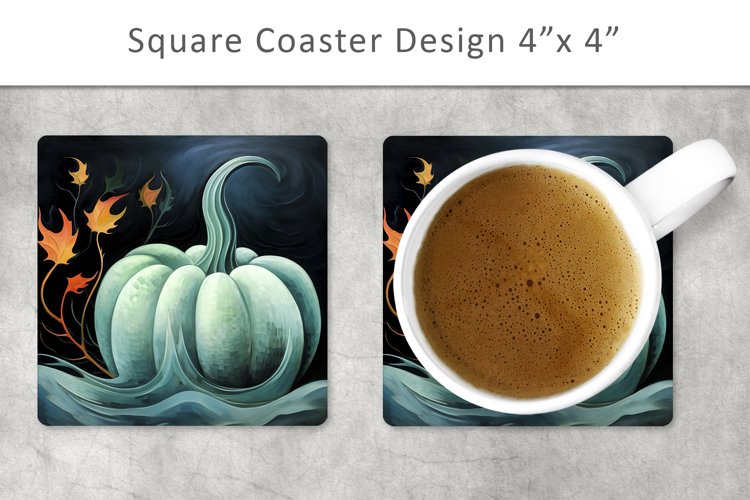 Halloween Pumpkin Art Square Coaster, Kitchen Decor example image 1