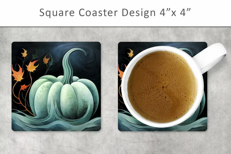 Halloween Pumpkin Art Square Coaster, Kitchen Decor