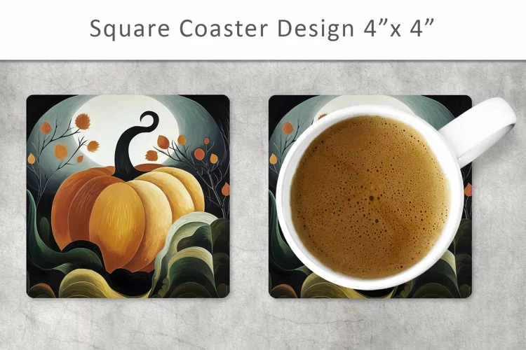 Pumpkin Art Square Coaster, Kitchen Decor