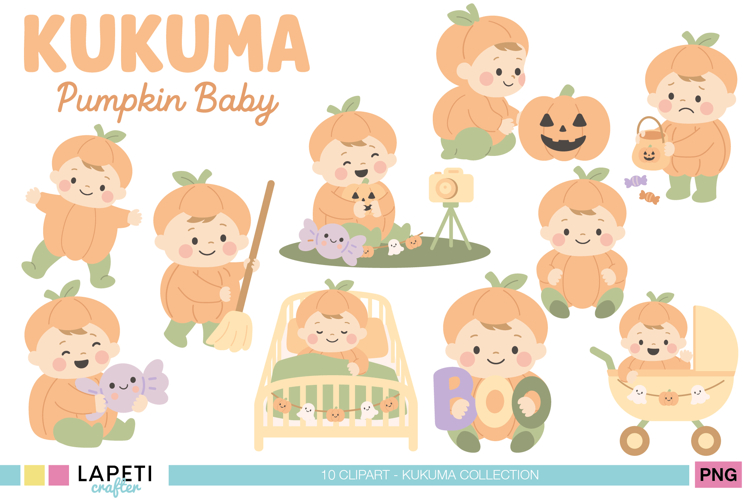 Pumpkin Baby Halloween Clipart Bundle | Cute Fall Baby PNG
