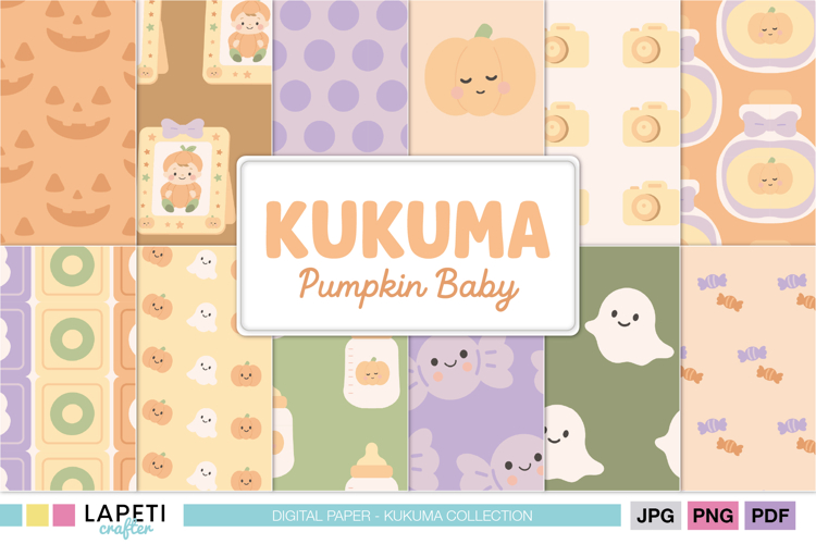 Pumpkin Baby Halloween Digital Paper, Cute Scrapbook Set
