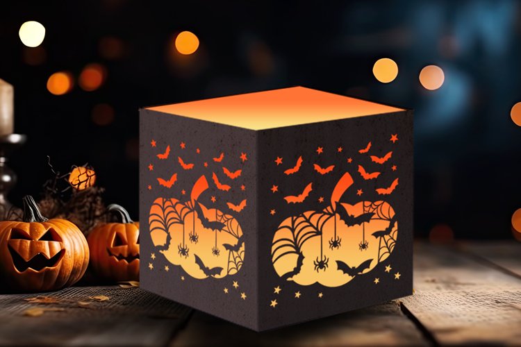 Pumpkin Bat and Spiderwebs Tealight SVG Template