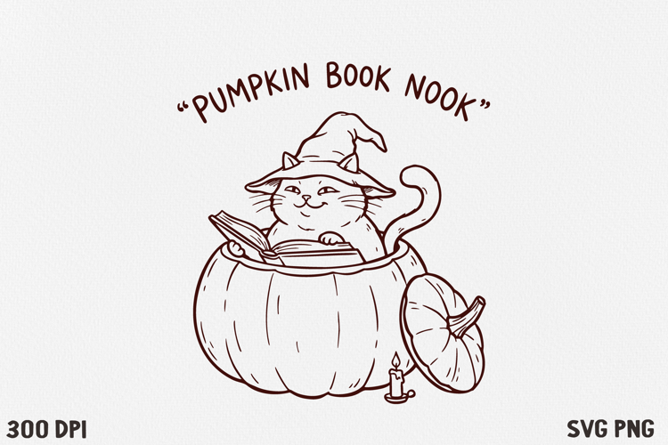 Bookish Halloween Cat SVG PNG | Witchy Reading Cat Design