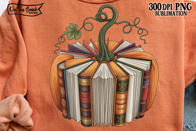 Fall Book Pumpkin PNG Sublimation Books Retro Reading DTF